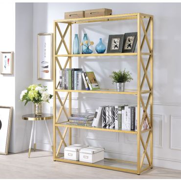 Milavera Goldtone Metal and Glass Bookshelf