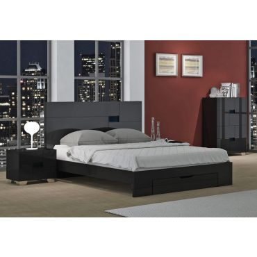 Misty Black Lacquer Bed Collection