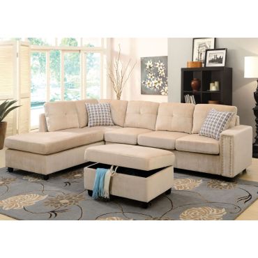 Morey Contemporary Sectional Beige Velvet,Morey Reversible Sectional Beige Velvet