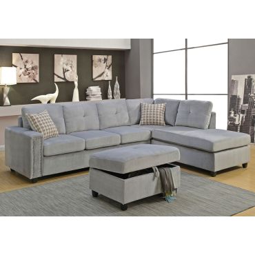 Morey Sectional Grey Velvet