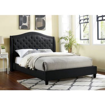 Moris Black Linen Tufted Bed