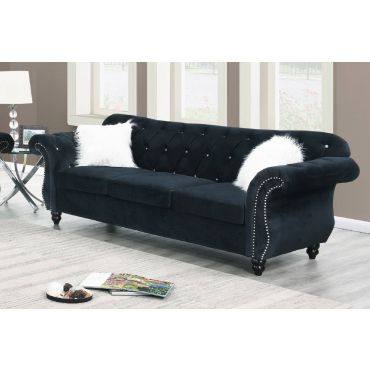 Mowry Chesterfield Sofa Black Velvet