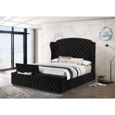 Munich Tufted Black Velvet Storage Bed