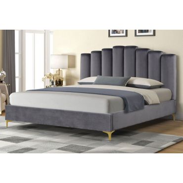 Nadia Grey Velvet Platform Bed