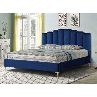 Nadia Blue Velvet Bed Gold Legs