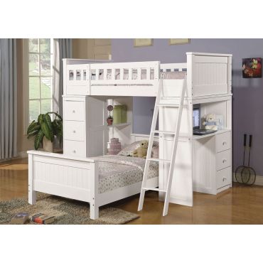 Nebo White Loft Bed With Drawers