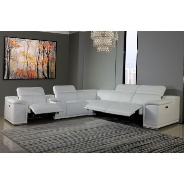 Nieves White Leather Power Recliner Sectional