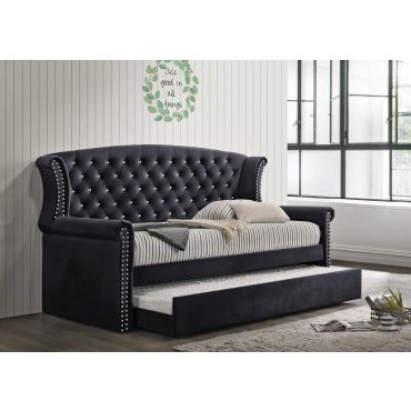 New York Black Velvet Daybed With Trundle