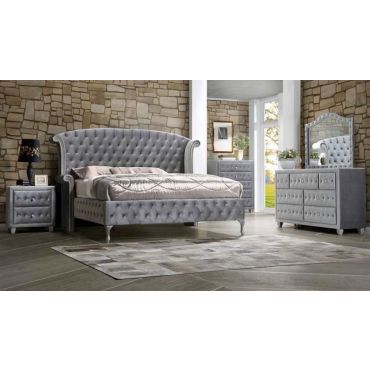 New York Grey Velvet Upholstered Bed
