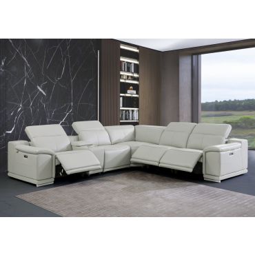 Nieves Light Grey Italian Leather Recliner Sectional