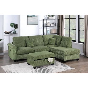 Okes Sage Corduroy Sectional With Ottoman