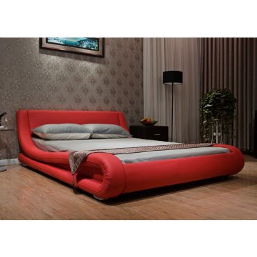 Oliver Red Leather Modern Platform Bed