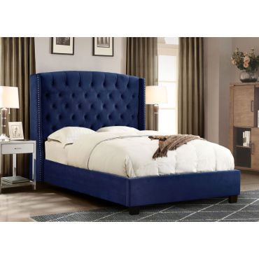 Olle Navy Velvet Fabric Bed