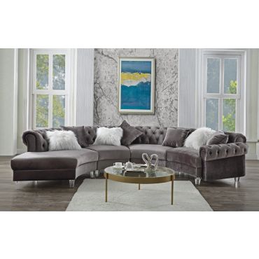 Ollon Circular Sectional Gray Velvet