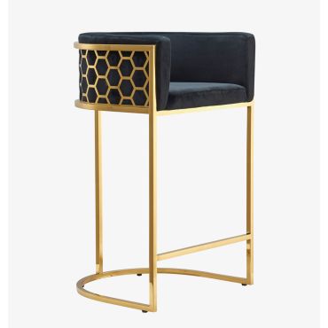 Opal Black Velvet Bar Height Chair Gold Frame