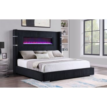 Orsen Black Corduroy Fireplace Bed