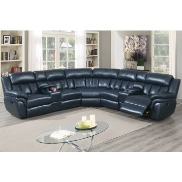 Osmond Navy Blue Leather Recliner Sectional