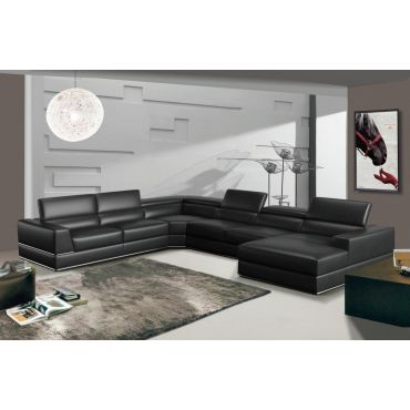 Oxana Black Leather U-Shape Modern Sectional