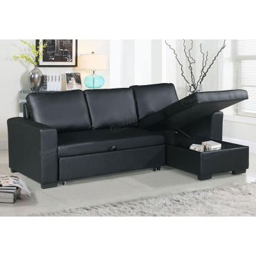 Palmer Black Sectional Sleeper With Storage,Palmer Black Sectional Sleeper