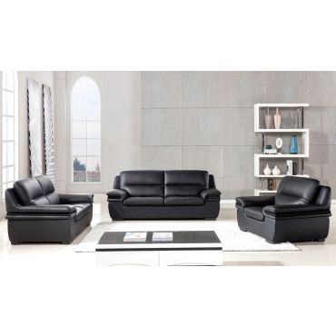 Panda Black Genuine Leather Sofa Set