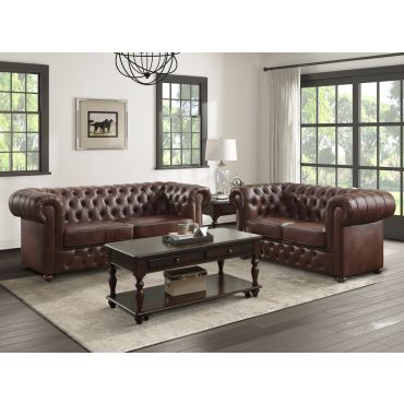Paris Tufted Brown Leather Sofa