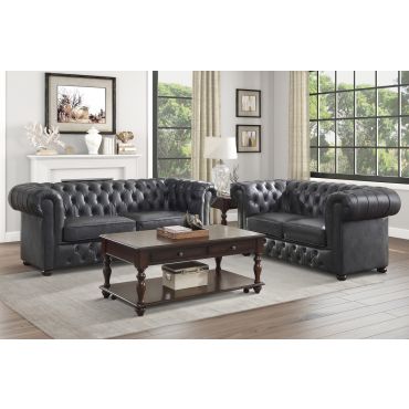 Paris Grey Leather Chesterfield Sofa Set