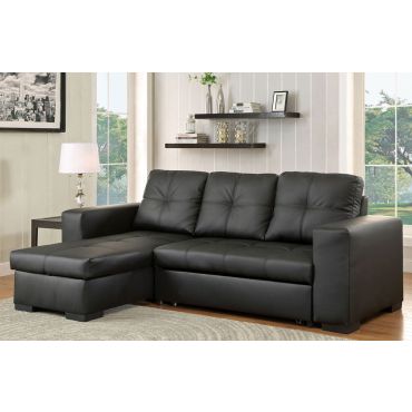 Patten Black Leather Sectional Sleeper