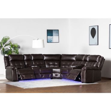 Payton Brown Leather Power Recliner Sectional
