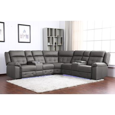 Payton Grey Leather Power Recliner Sectional