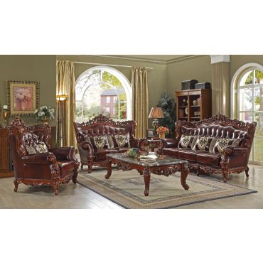 Pelton Traditional Top Grain Leather Sofa Set