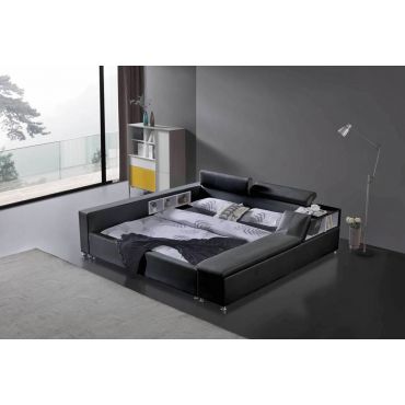 Peyton Black Leather Platform Bed