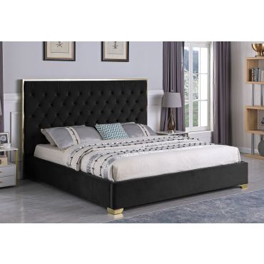 Prague Black Velvet Modern Bed