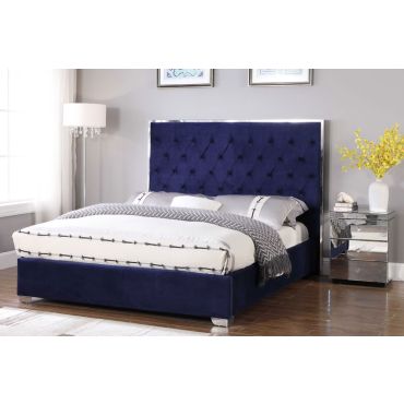 Prague Bed Navy Blue Tufted Velvet 