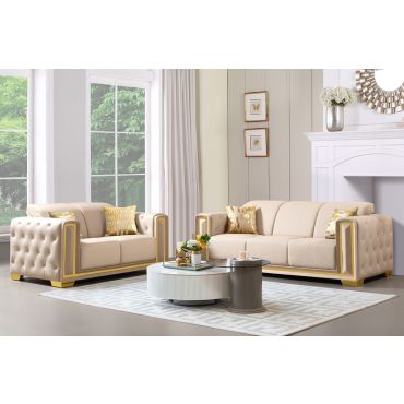 Praten Beige Leather Modern Sofa Set