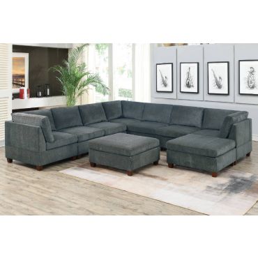 Qezzy Grey Chenille U Shape Sectional Set