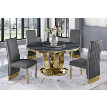 Reyna Grey Marble Dining Table Gold Base