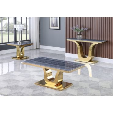 Reyna Marble Top Coffee Table Gold Finish