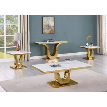 Reyna Marble Top Coffee Table Gold Finish