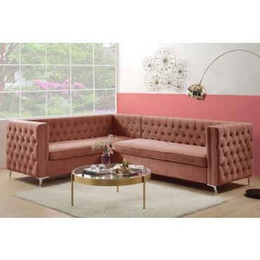 Reynor Dust Pink Velvet Sectional Sofa