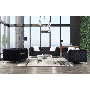 Romanus Black Velvet Modern Sofa Set