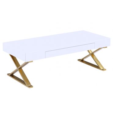 Roreti White Coffee Table Gold Legs