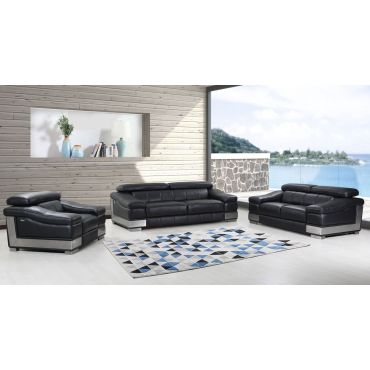 Rosetta Black Genuine Leather Living Room