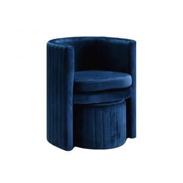 Roven Navy Velvet Accent Chair With Ottoman