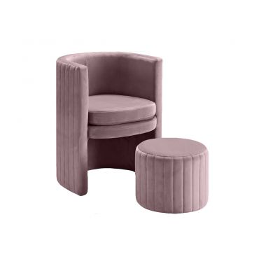 Roven Pink Velvet Accent Chair With Ottoman