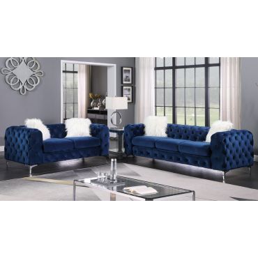 Royce Navy Blue Velvet Sofa Set