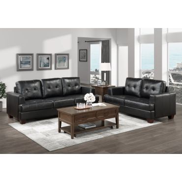 Samuel Black Leather Sofa Collection