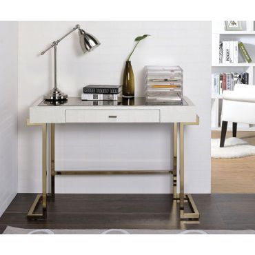 Shayla White Desk With Glass Top