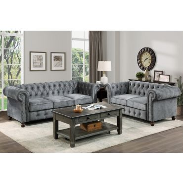 Sasha Grey Velvet Chesterfield Sofa Set