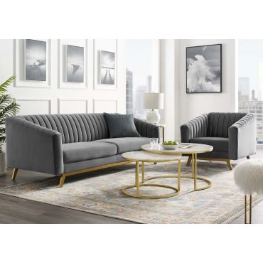 Saskia Grey Velvet Sofa Gold Legs