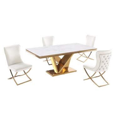 Savilla Gold Dining Table Marble Top